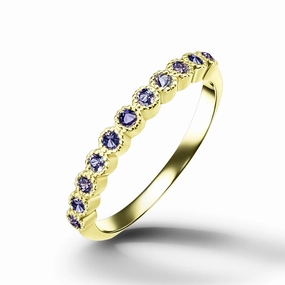 Round Alexandrite Eleven Stone Half Eternity Stacking Simple Ring