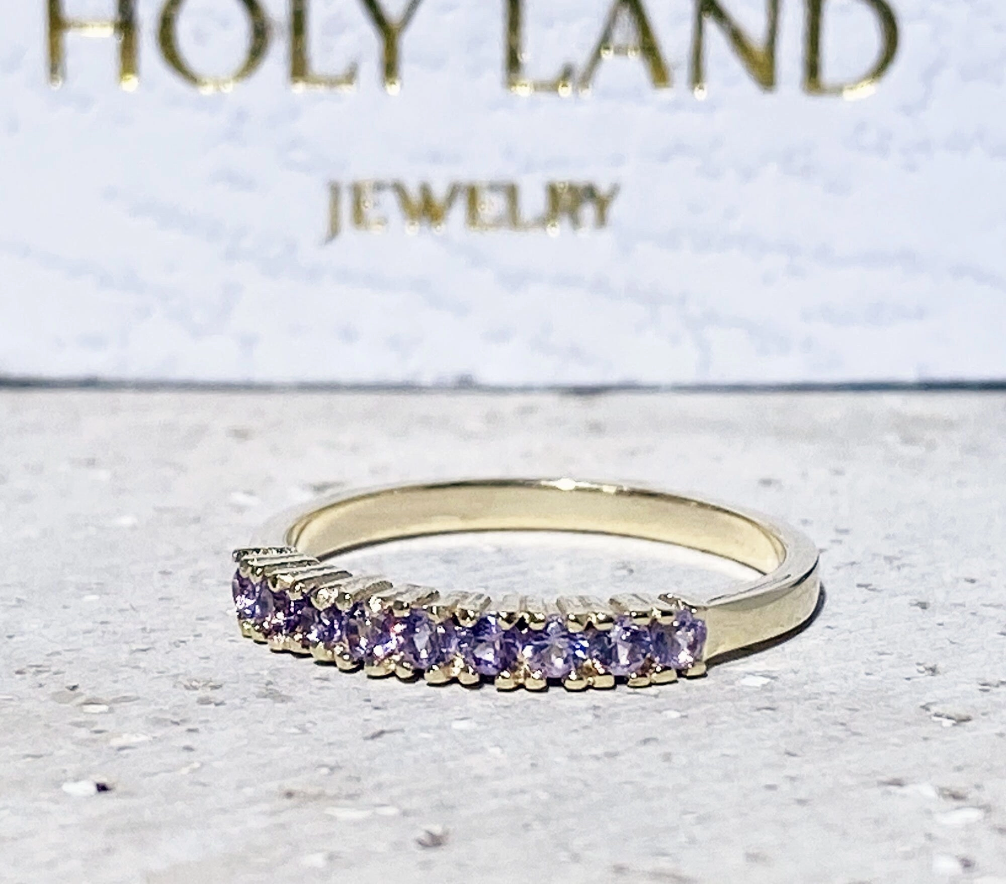 Round Alexandrite Nine Stone Half Eternity Stacking Simple Ring