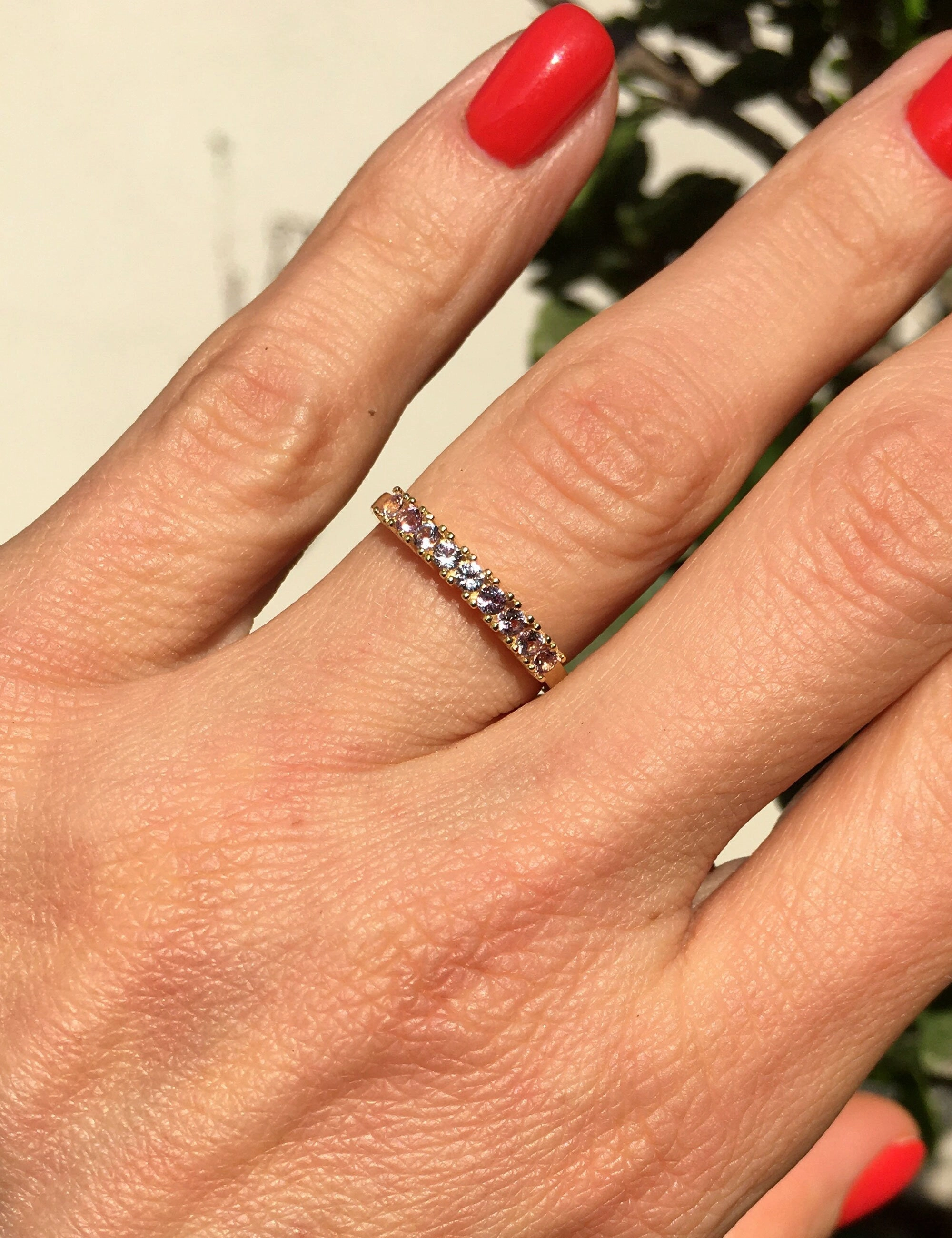 Round Alexandrite Nine Stone Half Eternity Stacking Simple Ring