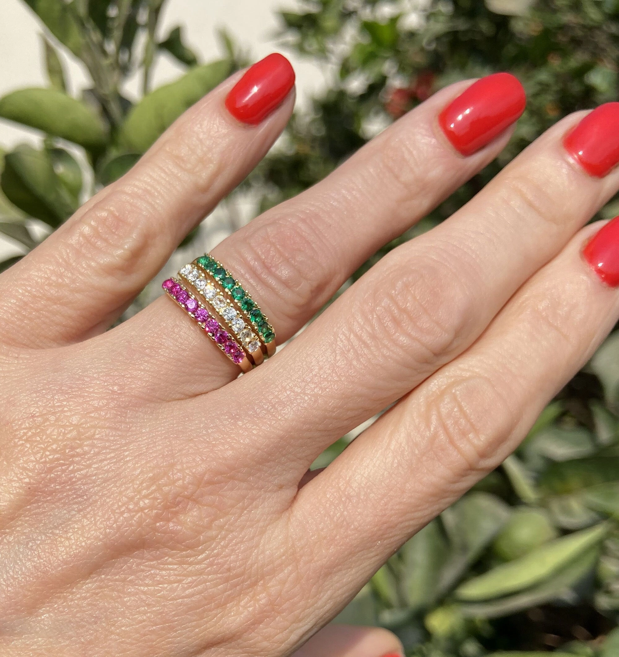 Round Alexandrite Nine Stone Half Eternity Stacking Simple Ring