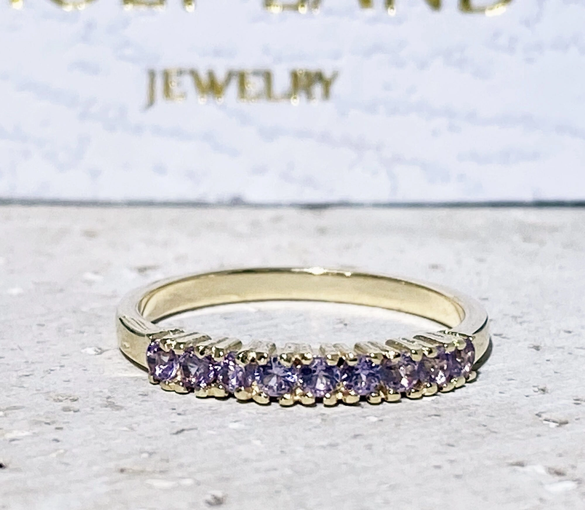 Round Alexandrite Nine Stone Half Eternity Stacking Simple Ring