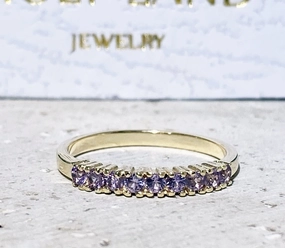 Round Alexandrite Nine Stone Half Eternity Stacking Simple Ring