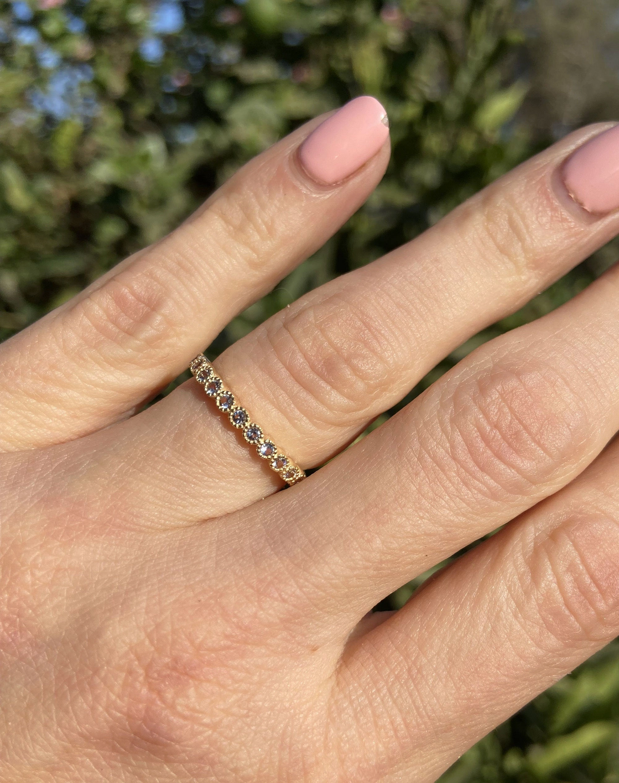 Round Aquamarine Eleven Stone Stacking Half Eternity Simple Ring