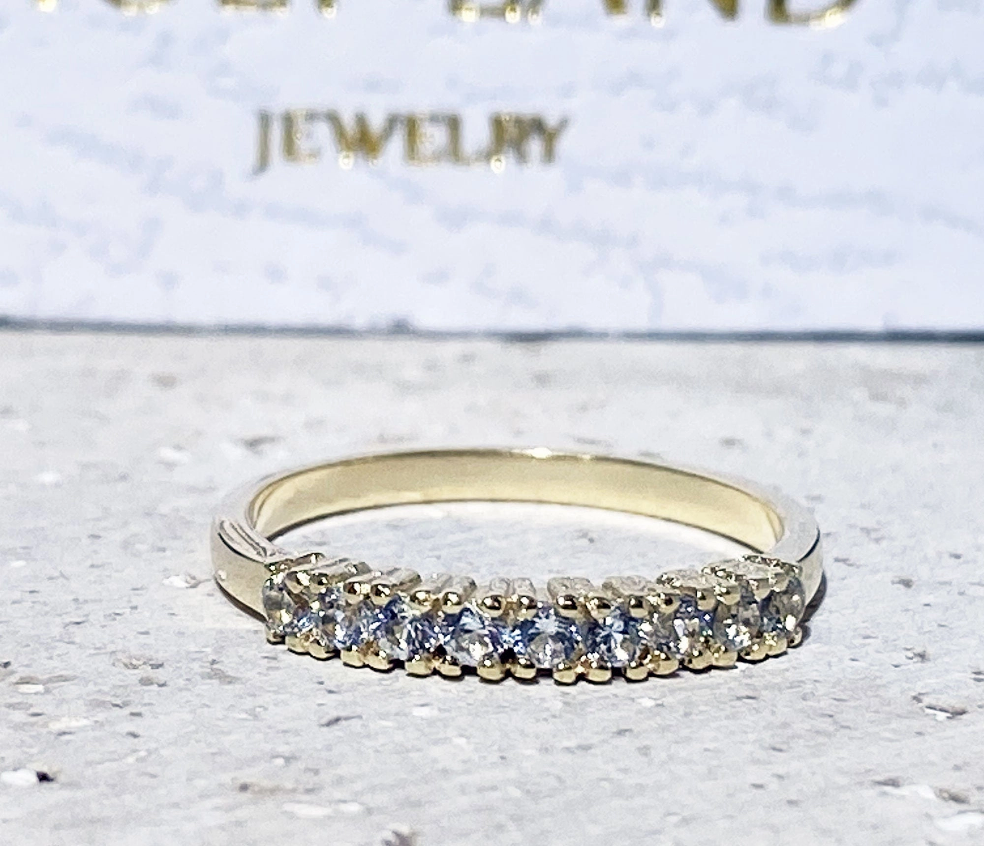Round Aquamarine Nine Stone Stacking Half Eternity Simple Ring