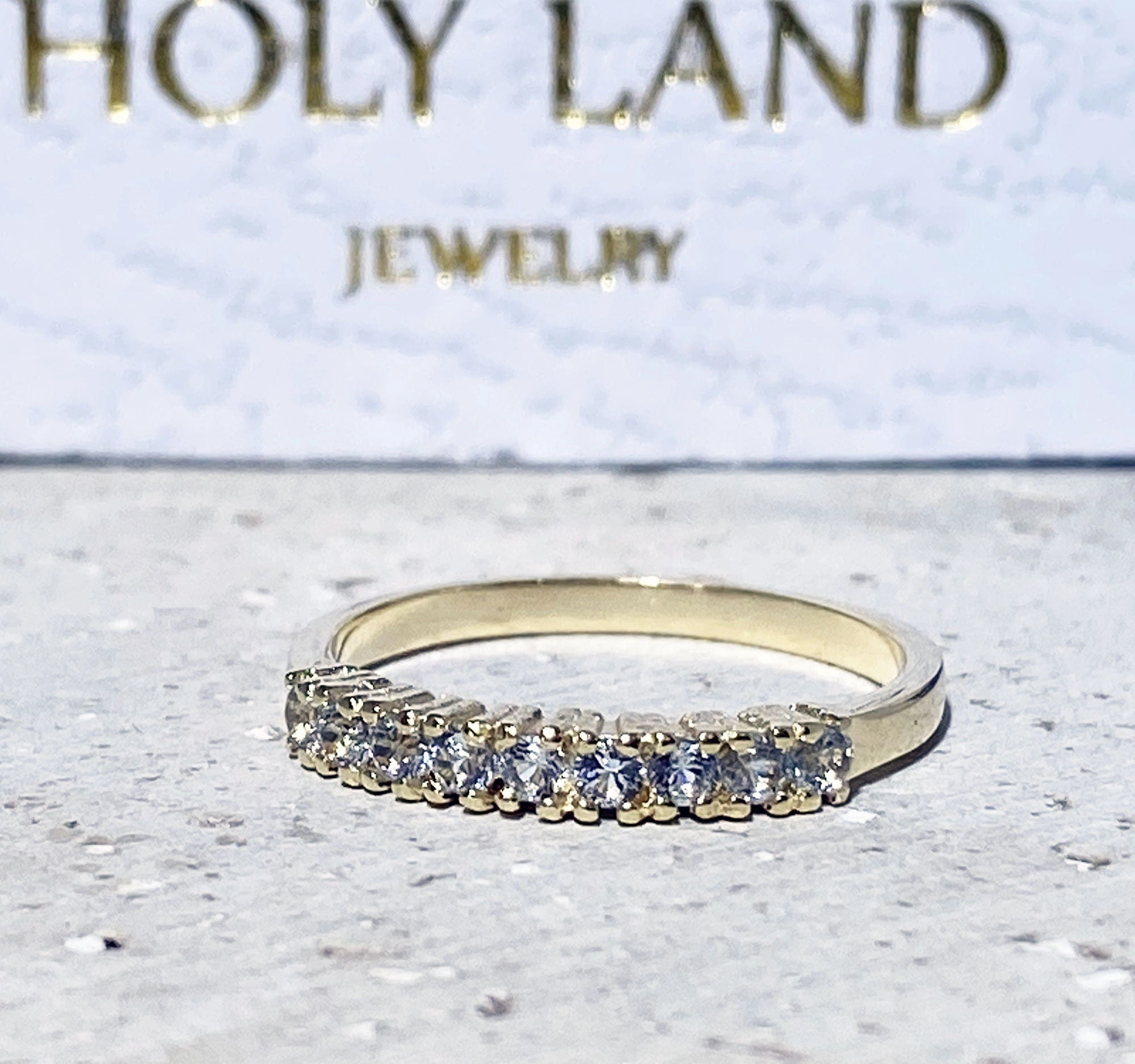 Round Aquamarine Nine Stone Stacking Half Eternity Simple Ring
