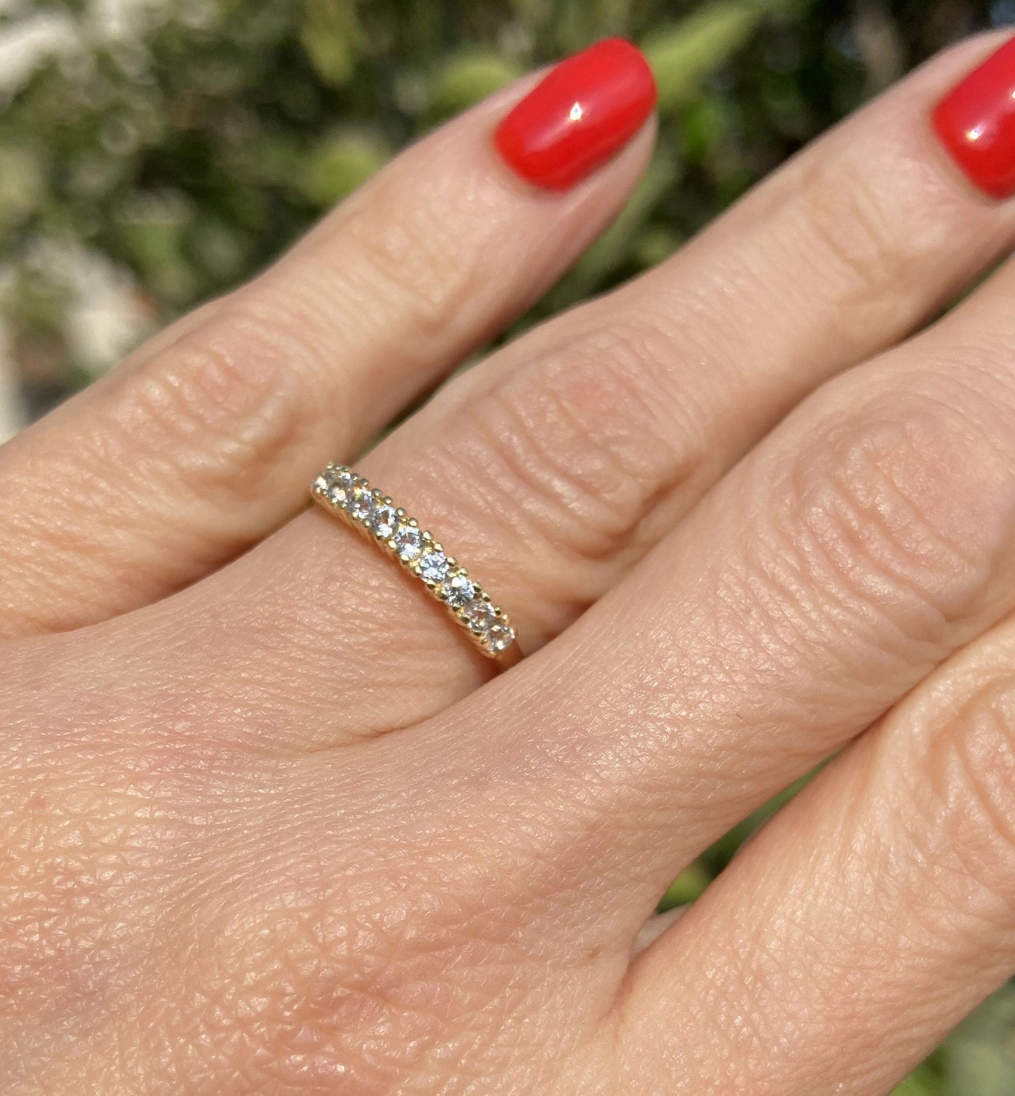 Round Aquamarine Nine Stone Stacking Half Eternity Simple Ring