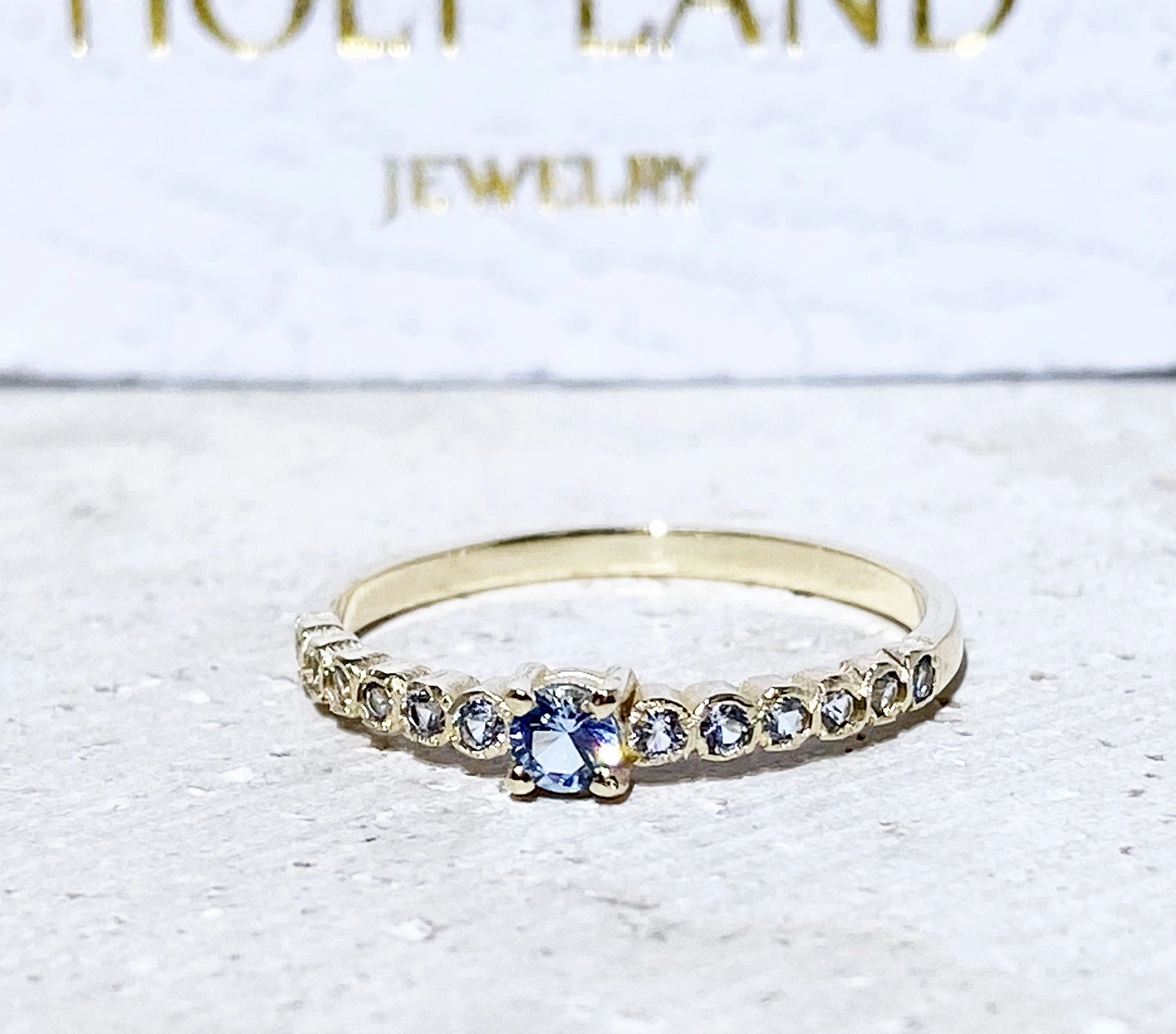 Round Aquamarine Stackable Half Eternity Simple Ring