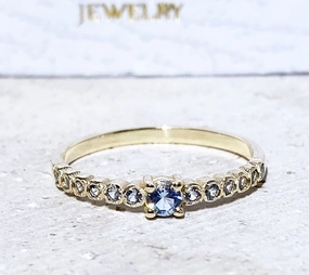 Round Aquamarine Stackable Half Eternity Simple Ring
