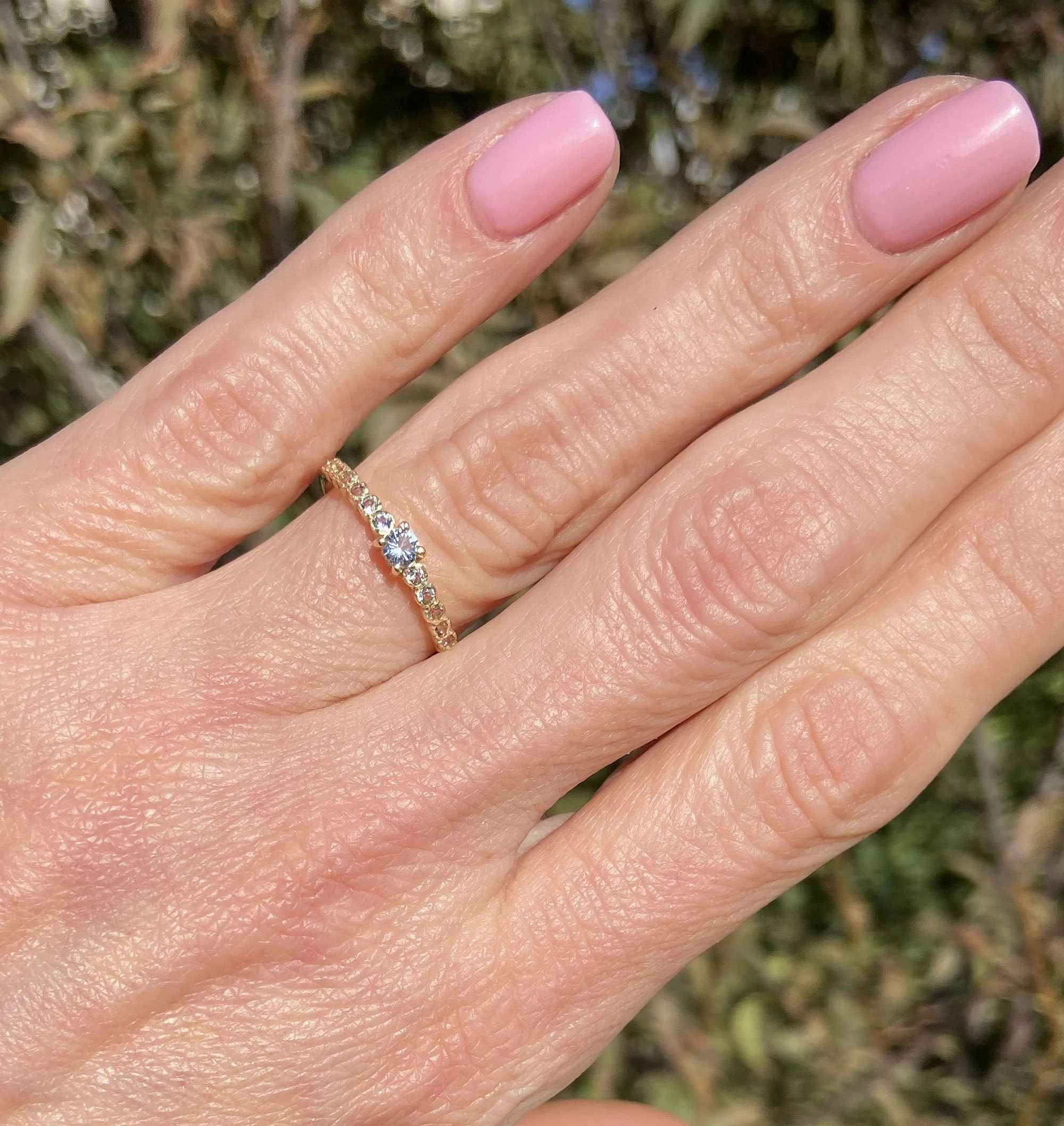 Round Aquamarine Stackable Half Eternity Simple Ring