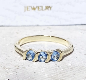 Round Aquamarine Three Stone Simple Stacking Ring