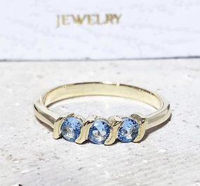 Round Aquamarine Three Stone Simple Stacking Ring