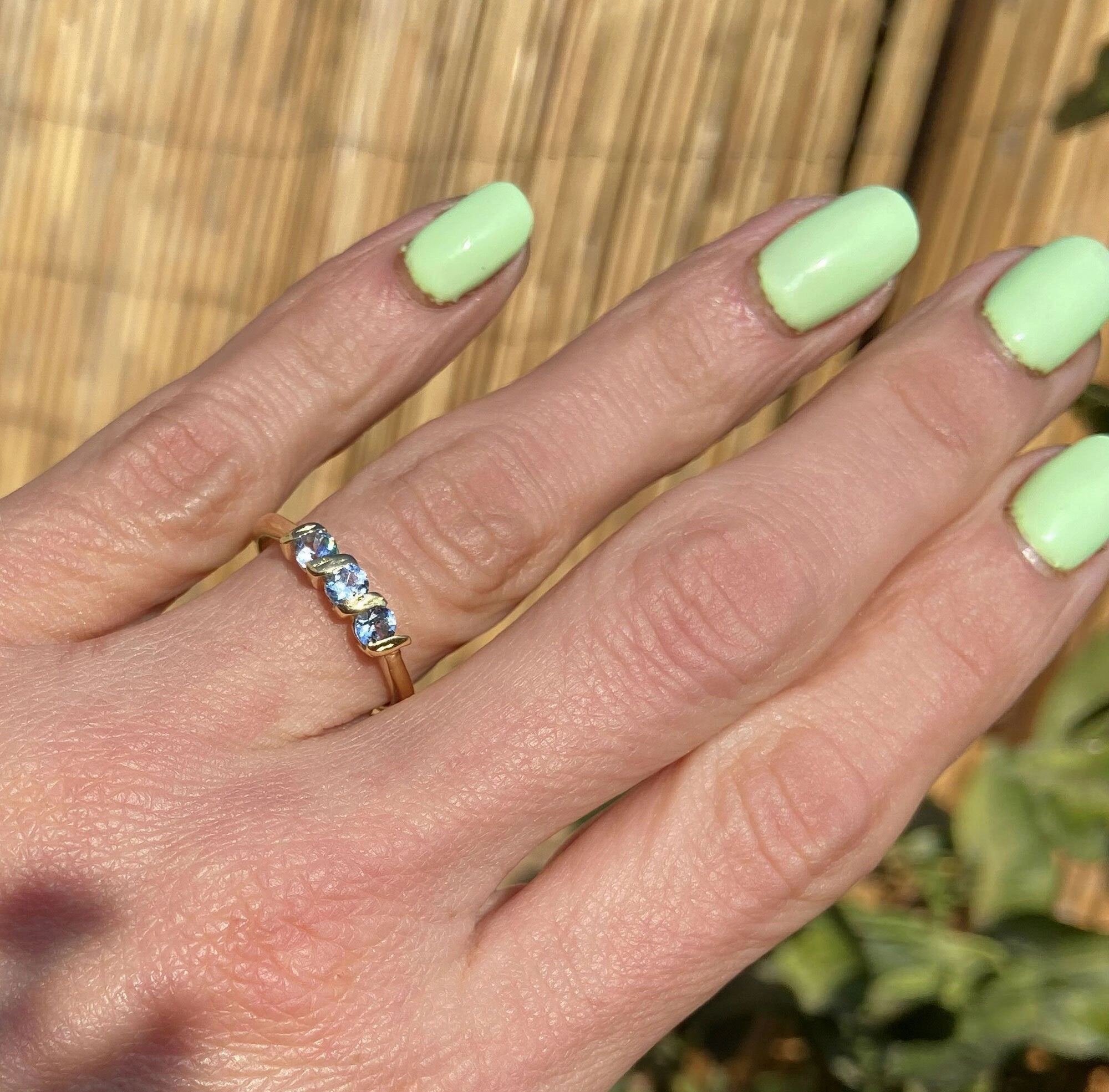 Round Aquamarine Three Stone Simple Stacking Ring