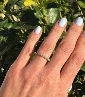 Round Blue Turquoise Five Stone Simple Stacking Ring