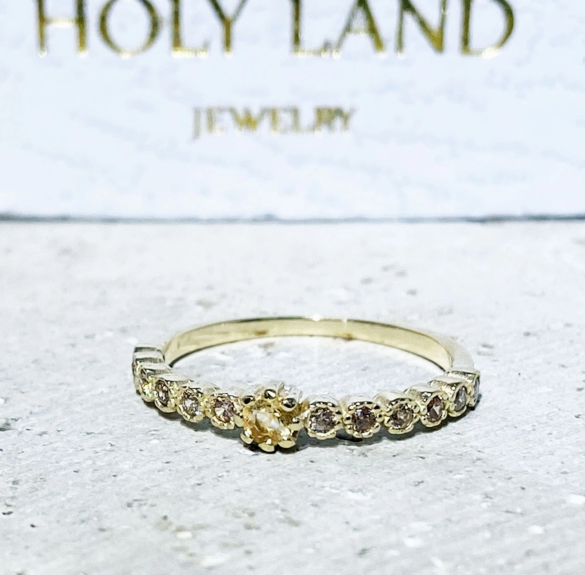 Round Citrine Thirteen Stone Stackable Half Eternity Ring