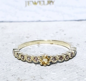Round Citrine Thirteen Stone Stackable Half Eternity Ring