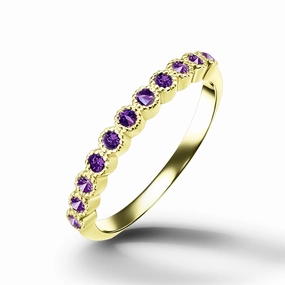 Round Purple Amethyst Eleven Stone Half Eternity Stacking Simple Ring