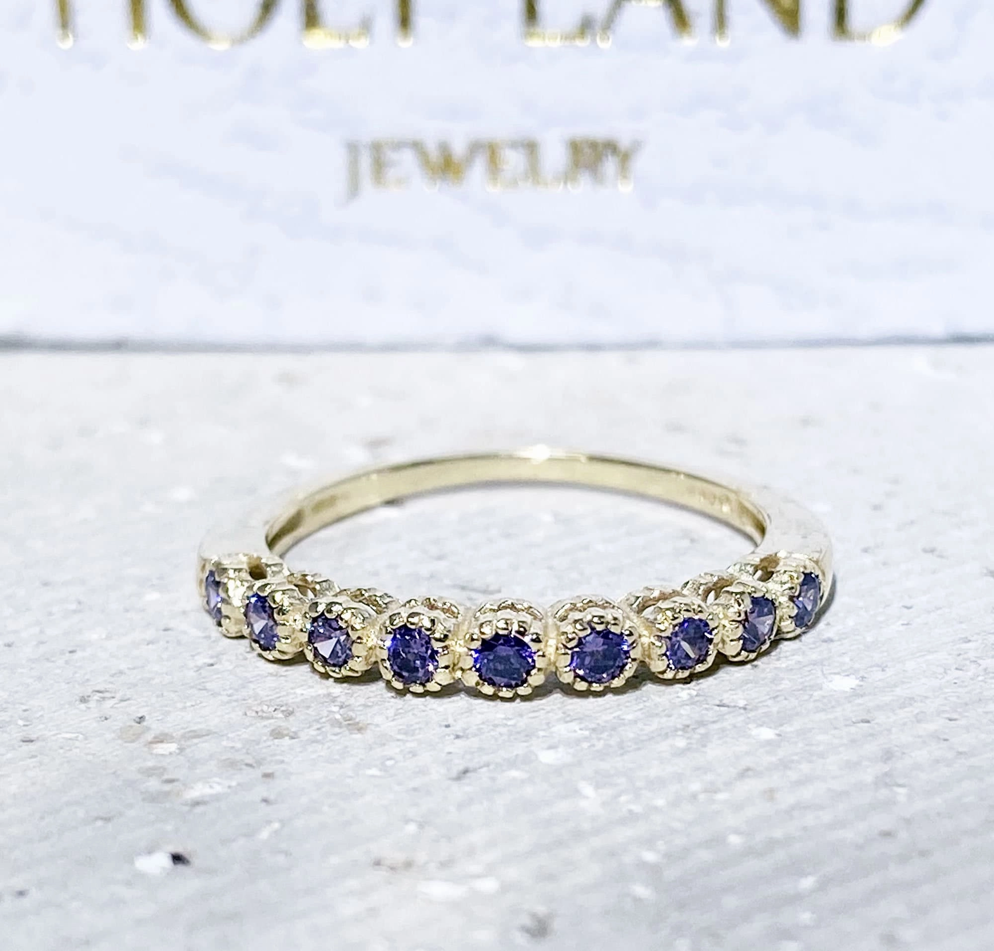 Round Purple Amethyst Nine Stone Stacking Half Eternity Simple Ring
