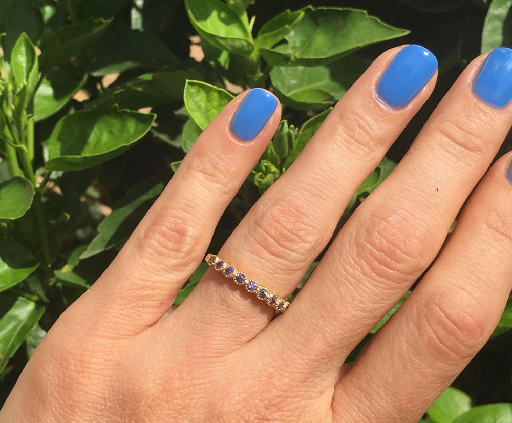Round Purple Amethyst Nine Stone Stacking Half Eternity Simple Ring