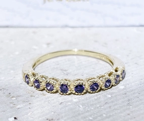 Round Purple Amethyst Nine Stone Stacking Half Eternity Simple Ring