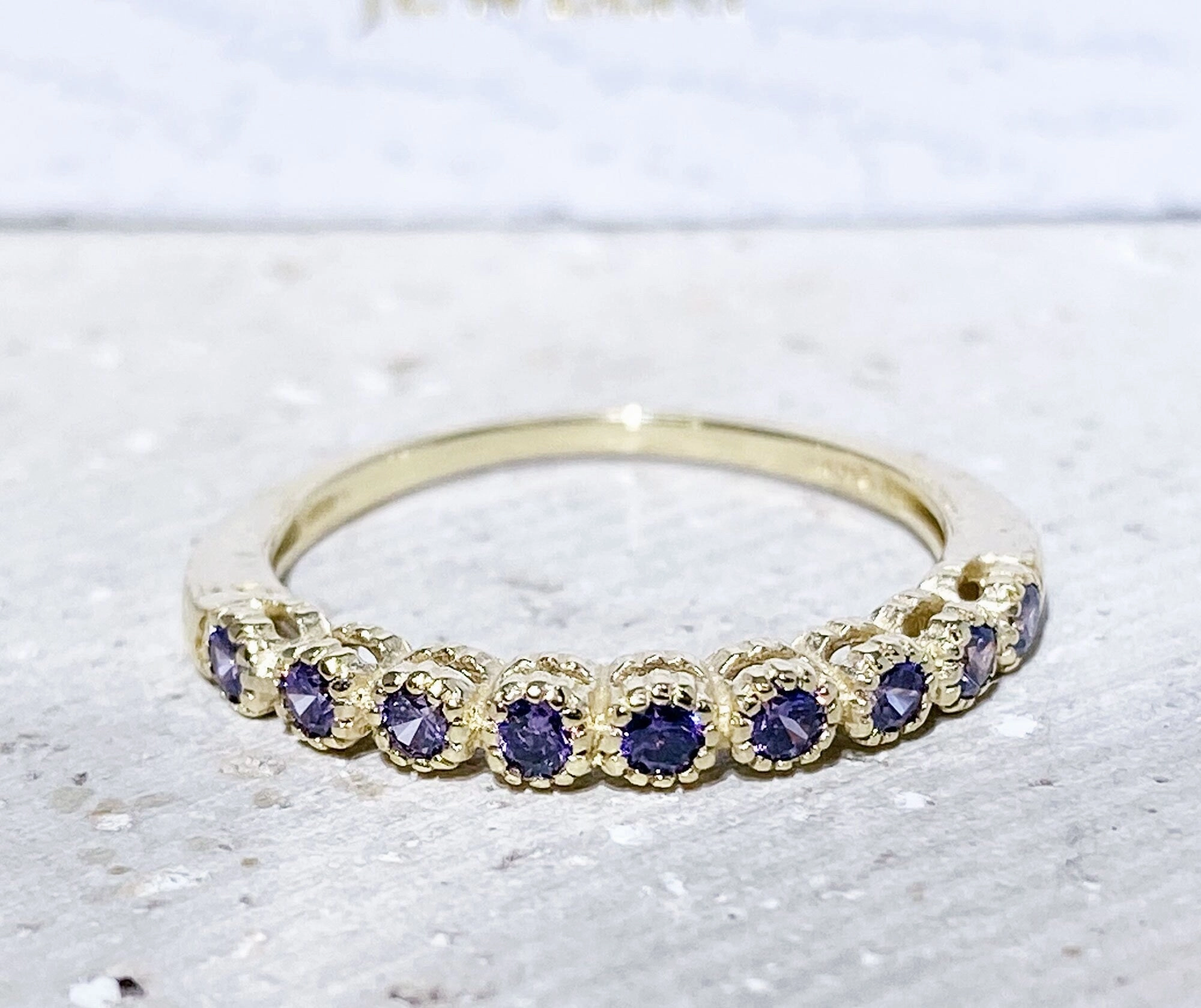 Round Purple Amethyst Nine Stone Stacking Half Eternity Simple Ring