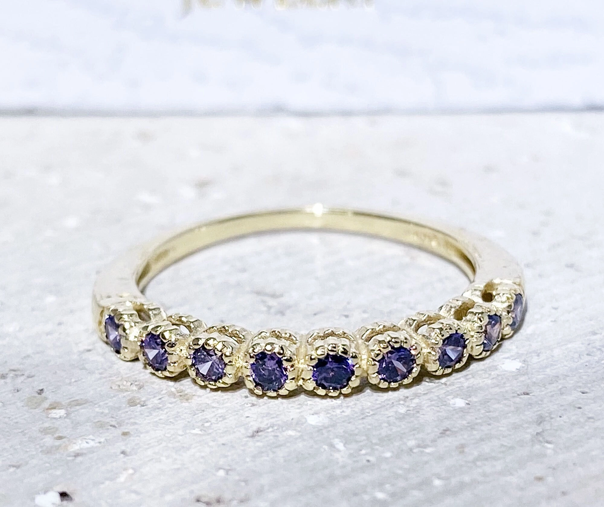 Round Purple Amethyst Nine Stone Stacking Half Eternity Simple Ring