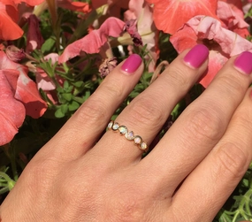 Round White Opal Five Stone Simple Stackable Ring
