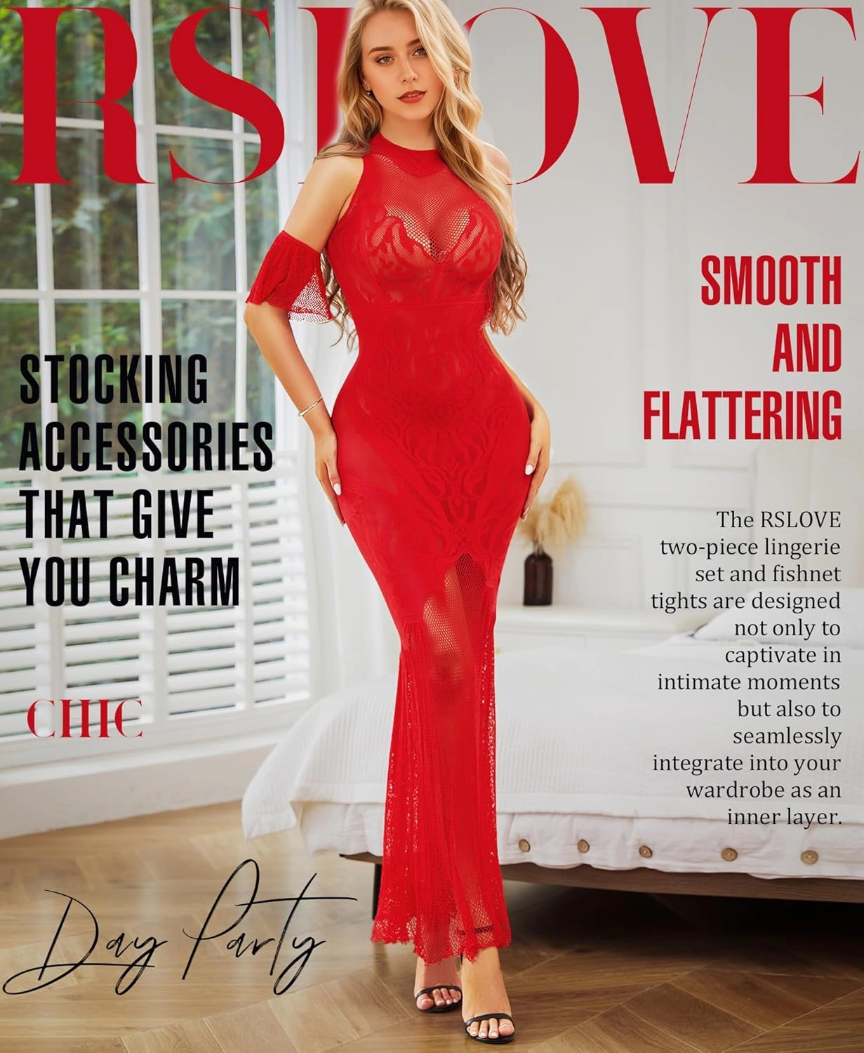 RSLOVE Women Lingerie Sexy Dress - Lace Mesh Sleepwear Maxi Nightgown Exotic Sheer Long Bridal Chemise with Detachable Sleeve