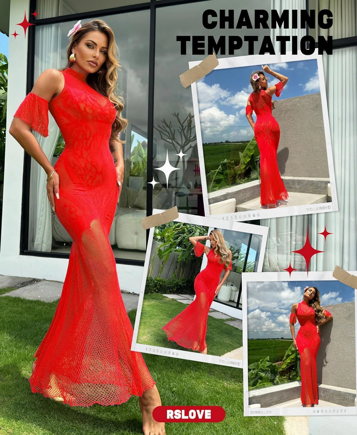 RSLOVE Women Lingerie Sexy Dress - Lace Mesh Sleepwear Maxi Nightgown Exotic Sheer Long Bridal Chemise with Detachable Sleeve