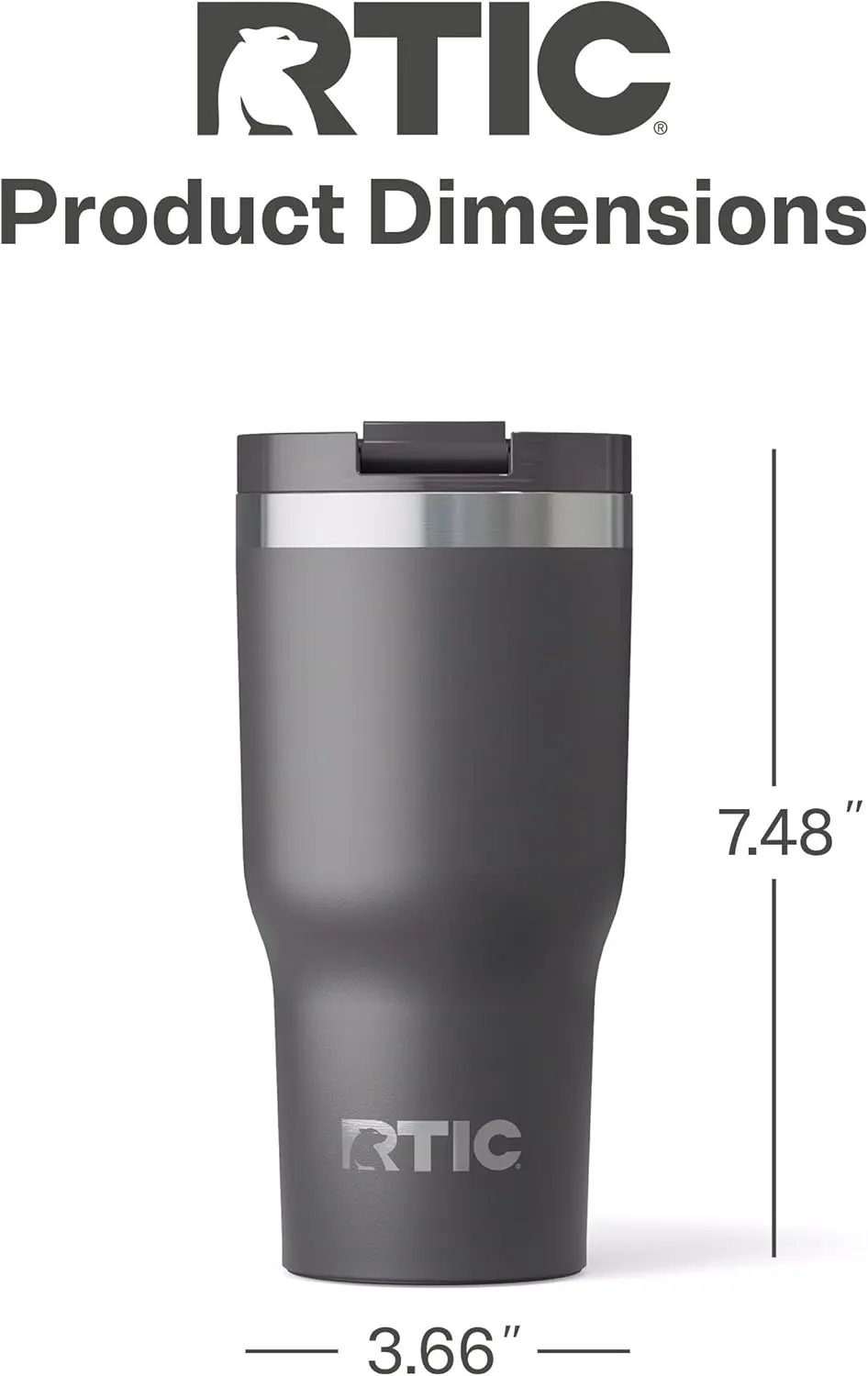 RTIC Essential Tumbler with Lid, Insulated, Stainless Steel, Metal, Double Wall Vacuum-Insulation, Ceramic Lined, Travel Cup for Iced Coffee, Tea, Hot and Cold Drink, Graphite