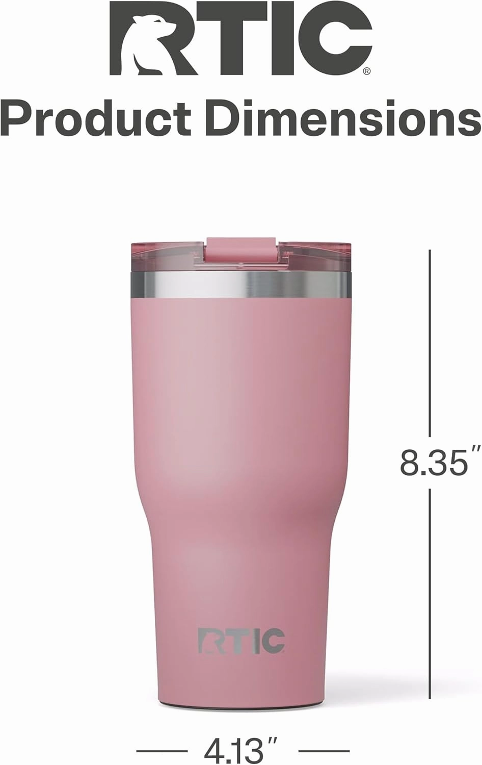 RTIC Essential Tumbler with Lid, Insulated, Stainless Steel, Metal, Double Wall Vacuum-Insulation, Ceramic Lined, Travel Cup for Iced Coffee, Tea, Hot and Cold Drink, Dusty Rose