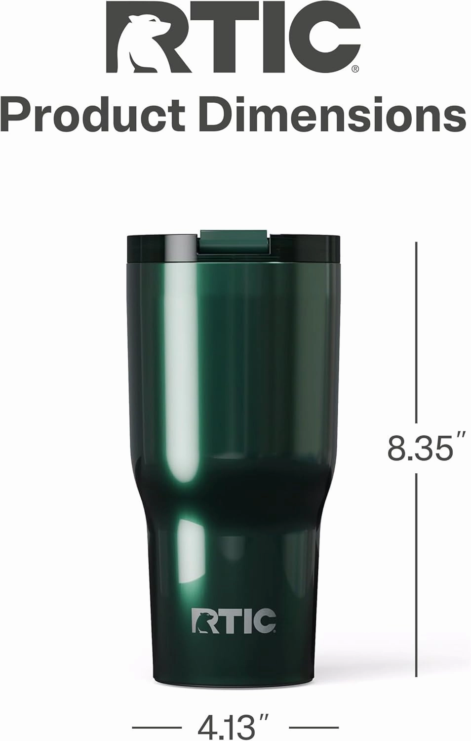 RTIC Essential Tumbler with Lid, Insulated, Stainless Steel, Metal, Double Wall Vacuum-Insulation, Ceramic Lined, Travel Cup for Iced Coffee, Tea, Hot and Cold Drink, Emerald Green Metallic