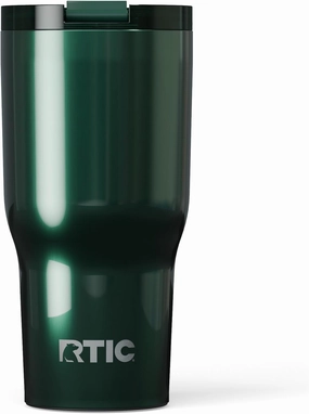 RTIC Essential Tumbler with Lid, Insulated, Stainless Steel, Metal, Double Wall Vacuum-Insulation, Ceramic Lined, Travel Cup for Iced Coffee, Tea, Hot and Cold Drink, Emerald Green Metallic