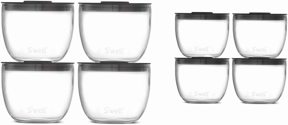 S'well Eats 2-in-1 Nesting Food Bowls, 10oz, Clear Prep Food Glass Bowls - Set of 4, 12oz - Make Meal Easy and Convenient - Leak-Resistant Pop-T