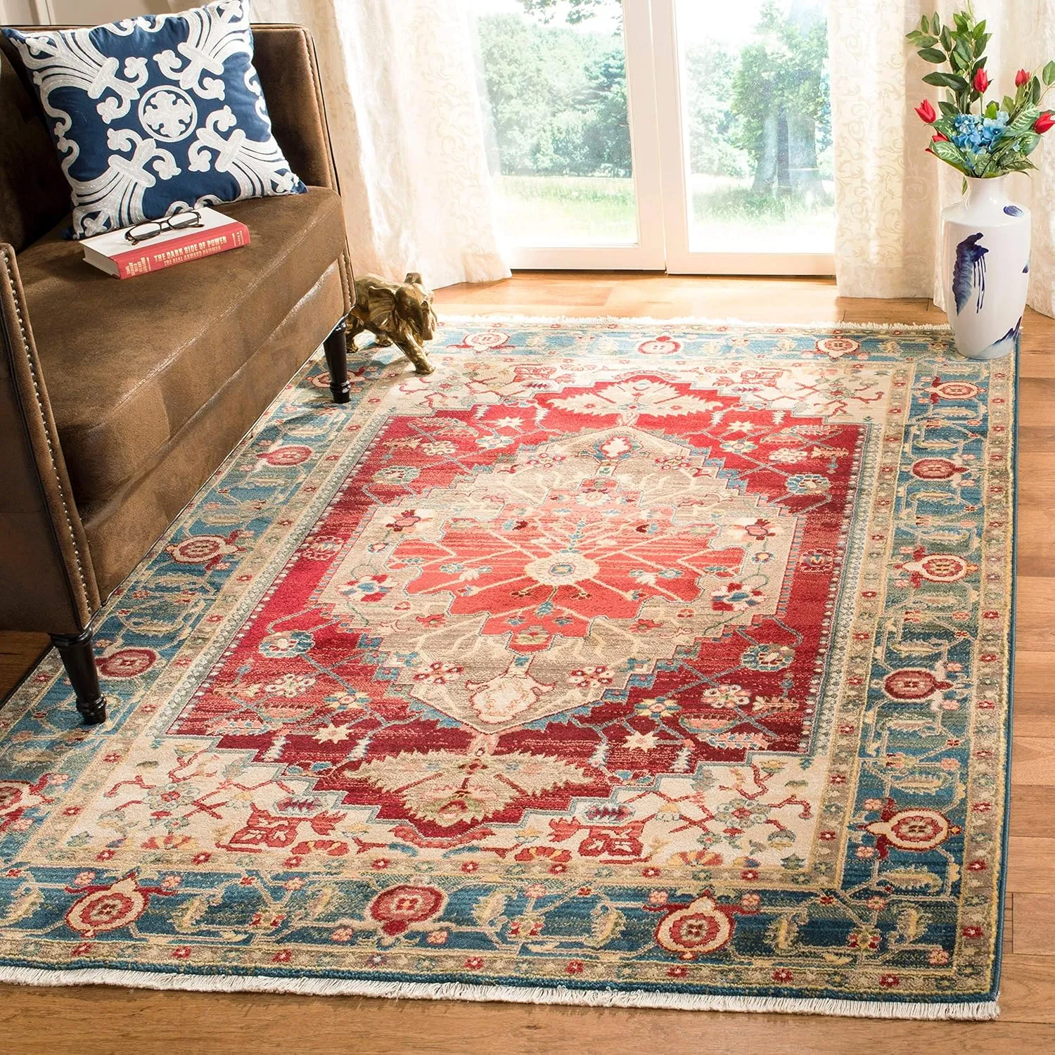 SAFAVIEH Area Rug 8x10 - Kashan Collection - Large - Ivory & Blue, Traditional Oriental Design, Non-Shedding & Easy Cleaning, Ideal for Living Room, Bedroom, Office, Dining Space (KSN306A)
