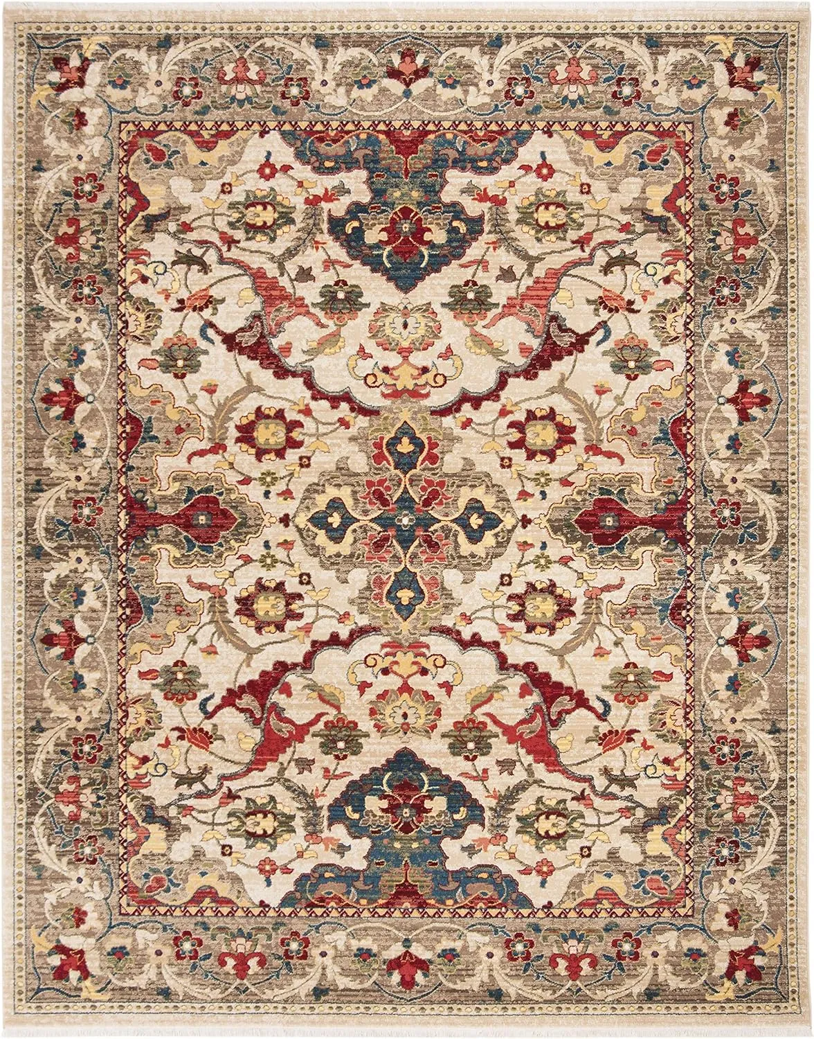 SAFAVIEH Area Rug 8x10 - Kashan Collection - Large - Ivory & Taupe, Traditional Oriental Design, Non-Shedding & Easy Cleaning, Ideal for Living Room, Bedroom, Office, Dining Space (KSN307A)