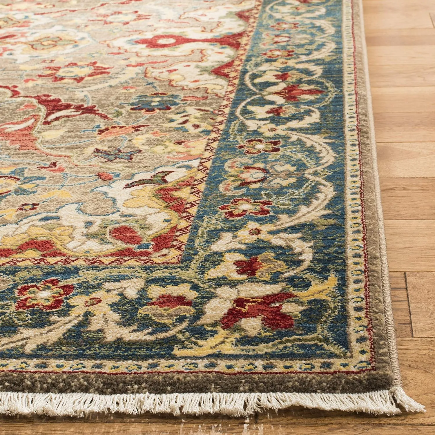 SAFAVIEH Area Rug 8x10 - Kashan Collection - Large - Taupe & Blue, Traditional Oriental Design, Non-Shedding & Easy Cleaning, Ideal for Living Room, Bedroom, Office, Dining Space (KSN307E)