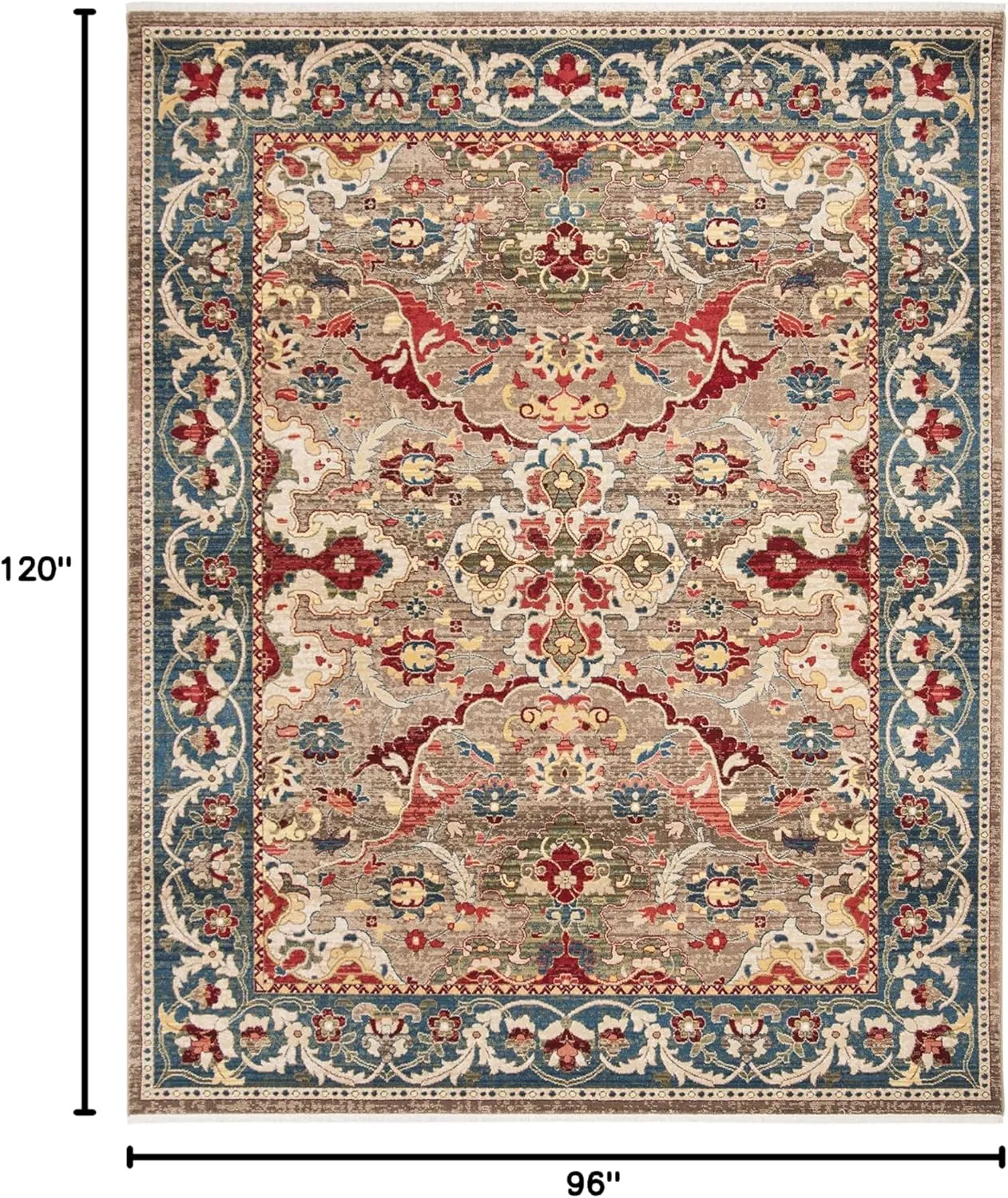 SAFAVIEH Area Rug 8x10 - Kashan Collection - Large - Taupe & Blue, Traditional Oriental Design, Non-Shedding & Easy Cleaning, Ideal for Living Room, Bedroom, Office, Dining Space (KSN307E)