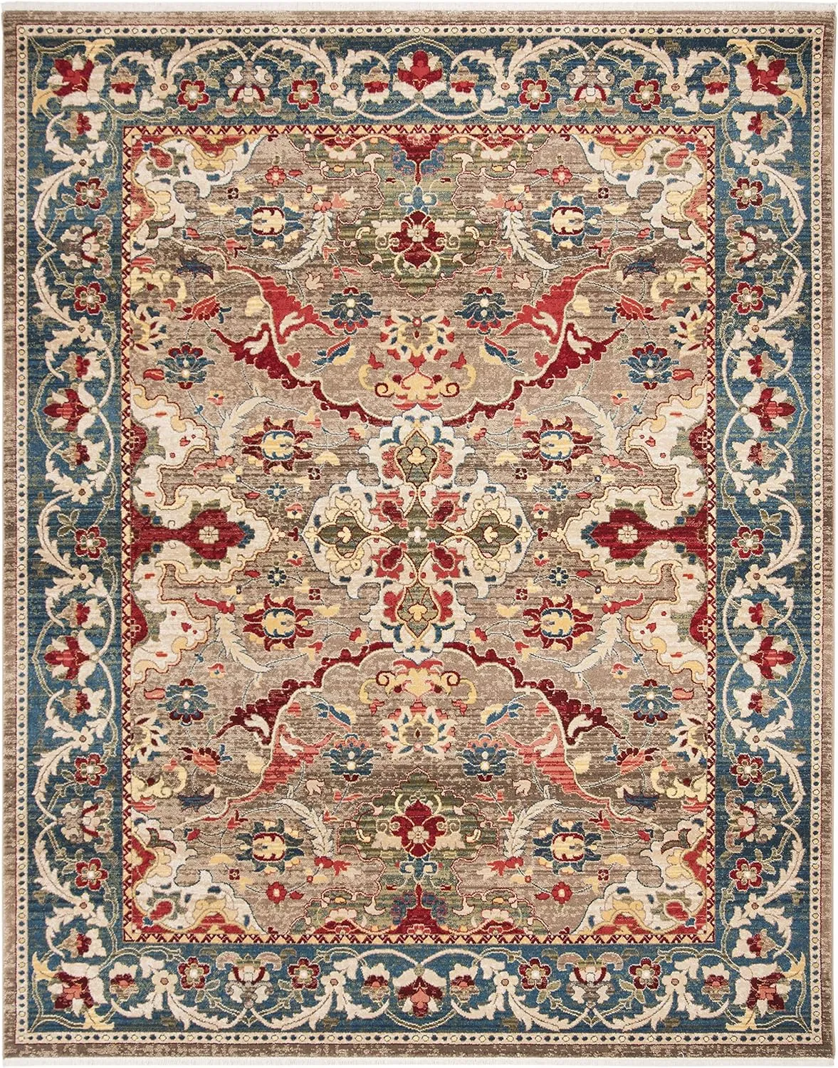 SAFAVIEH Area Rug 8x10 - Kashan Collection - Large - Taupe & Blue, Traditional Oriental Design, Non-Shedding & Easy Cleaning, Ideal for Living Room, Bedroom, Office, Dining Space (KSN307E)