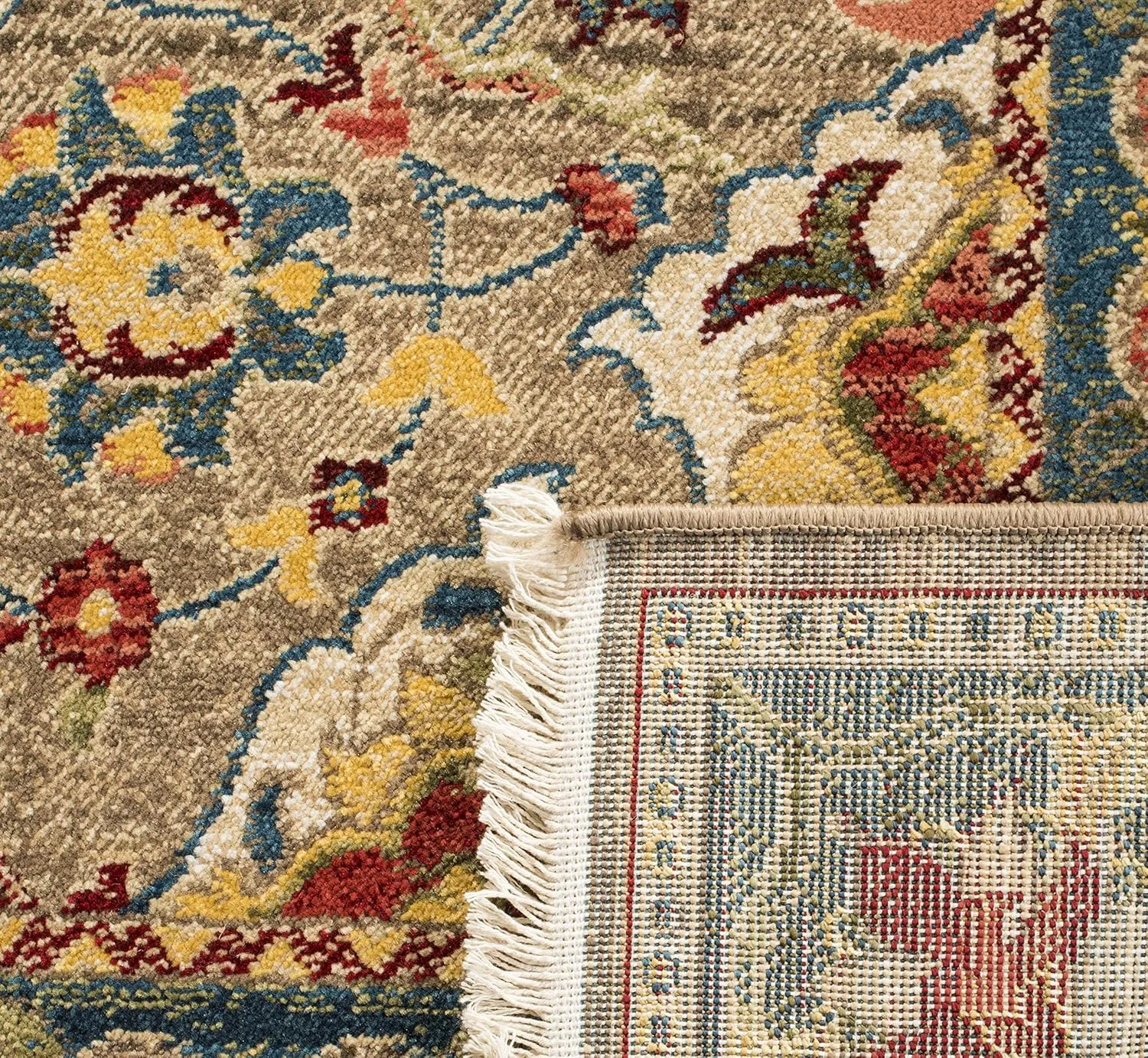 SAFAVIEH Area Rug 8x10 - Kashan Collection - Large - Taupe & Blue, Traditional Oriental Design, Non-Shedding & Easy Cleaning, Ideal for Living Room, Bedroom, Office, Dining Space (KSN307E)
