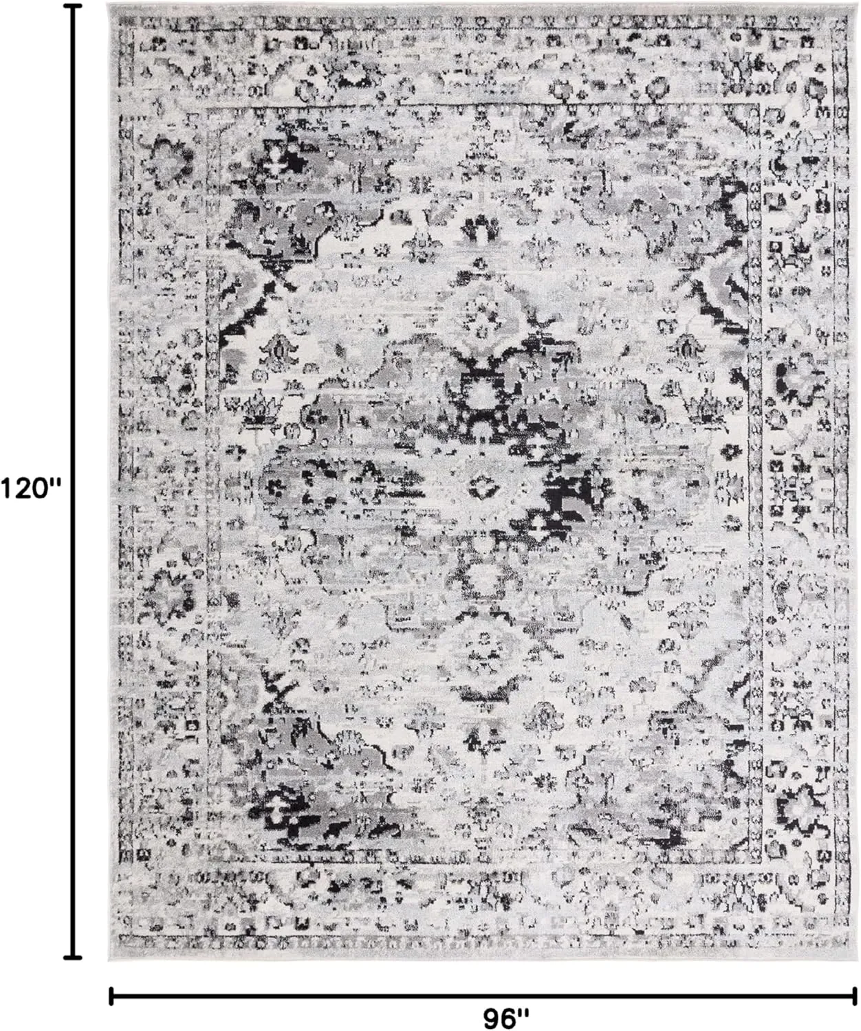 SAFAVIEH Area Rug 8x10 - Madison Collection - Large - Grey & Black, Boho Chic Medallion Design, Non-Shedding & Easy Cleaning, Ideal for Living Room, Bedroom, Office, Dining Space (MAD154G)