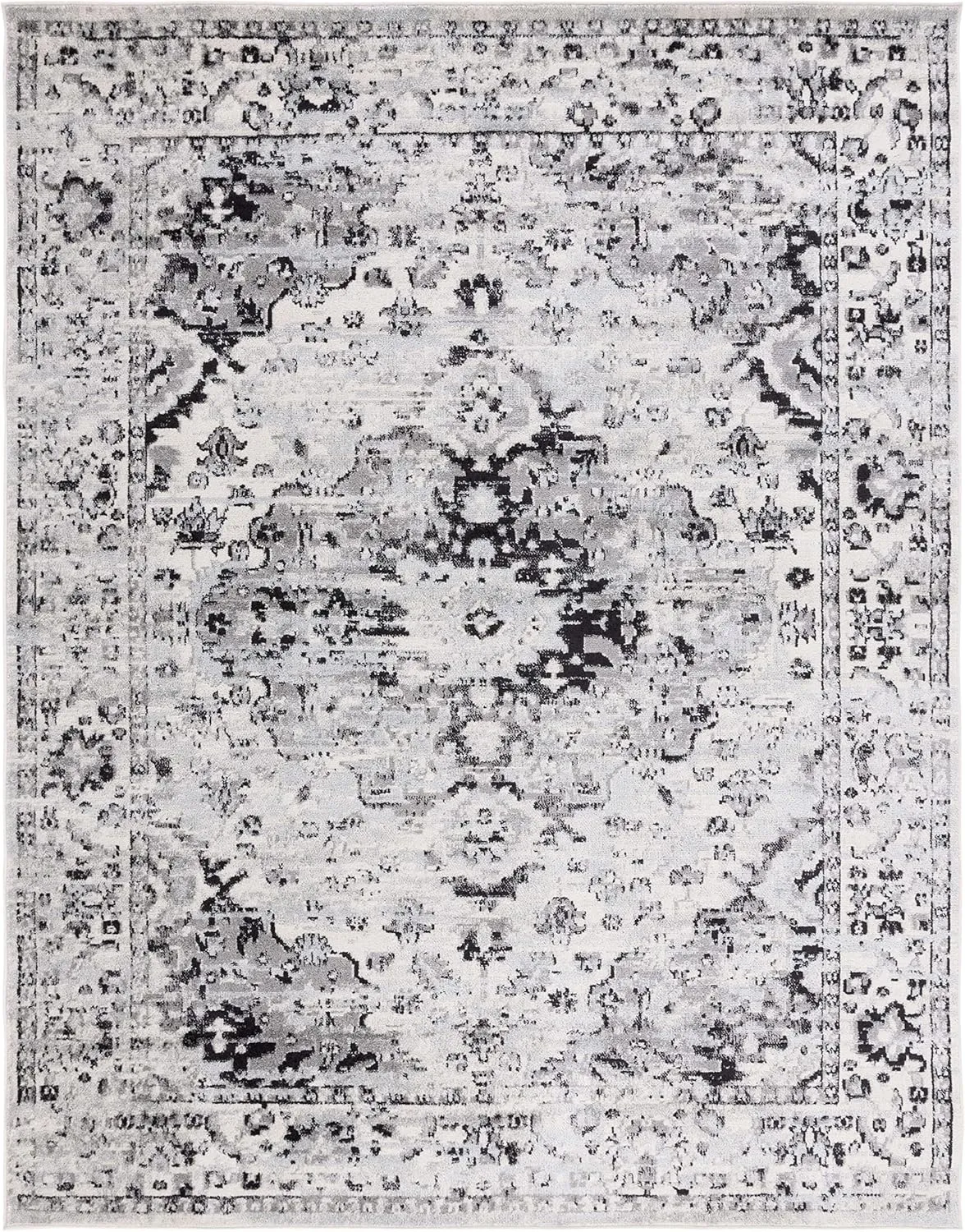 SAFAVIEH Area Rug 8x10 - Madison Collection - Large - Grey & Black, Boho Chic Medallion Design, Non-Shedding & Easy Cleaning, Ideal for Living Room, Bedroom, Office, Dining Space (MAD154G)