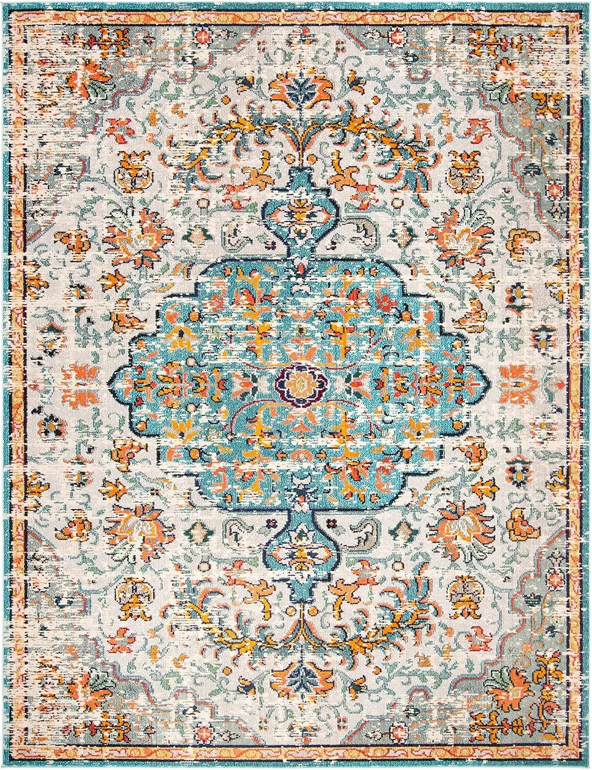 SAFAVIEH Area Rug 8x10 - Madison Collection - Large - Grey & Light Blue, Boho Chic Medallion Distressed Design, Non-Shedding & Easy Cleaning, Ideal for Living Room, Bedroom, Dining Space (MAD447F)