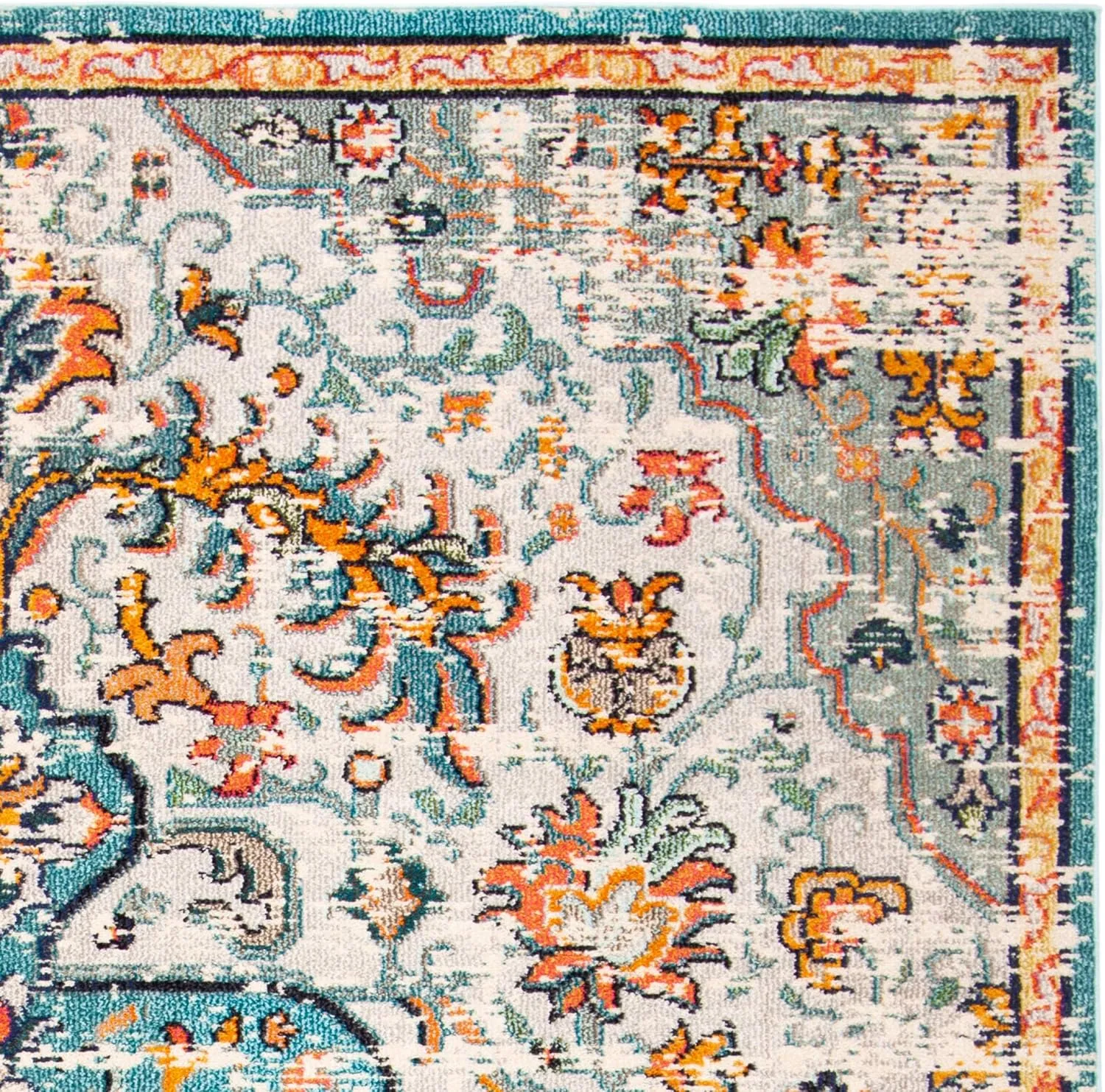 SAFAVIEH Area Rug 8x10 - Madison Collection - Large - Grey & Light Blue, Boho Chic Medallion Distressed Design, Non-Shedding & Easy Cleaning, Ideal for Living Room, Bedroom, Dining Space (MAD447F)