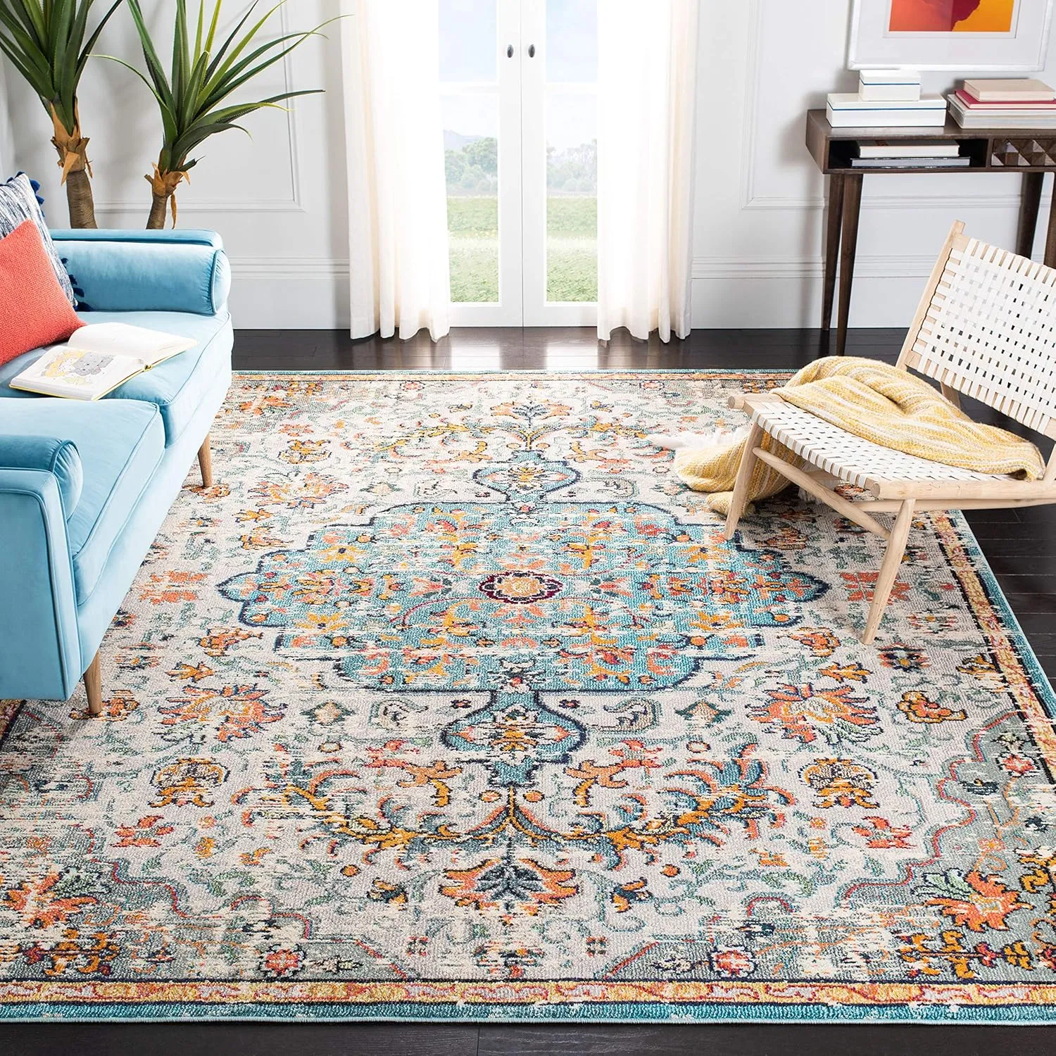 SAFAVIEH Area Rug 8x10 - Madison Collection - Large - Grey & Light Blue, Boho Chic Medallion Distressed Design, Non-Shedding & Easy Cleaning, Ideal for Living Room, Bedroom, Dining Space (MAD447F)