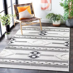 SAFAVIEH Area Rug 8x10 - Outdoor Cottage Collection - Large - Ivory & Black, Weather Resistant & Washable, Ideal for Patio, Backyard, Mudroom, Deck, Dining Space (COT206B)