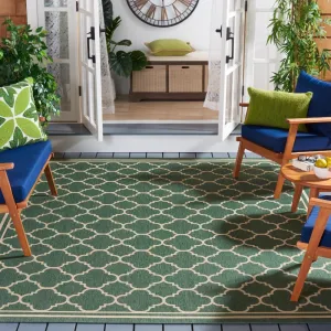 SAFAVIEH Courtyard Collection 9' x 12' Dark Green/Beige CY6918 Trellis Indoor/ Outdoor Waterproof Easy Cleaning Patio Backyard Mudroom Area Rug