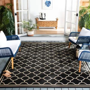 SAFAVIEH Courtyard Collection Area Rug - 8' x 11', Black & Beige, Trellis Design, Non-Shedding & Easy Care, Indoor/Outdoor & Washable-Ideal for Patio, Backyard, Mudroom (CY6918-226)