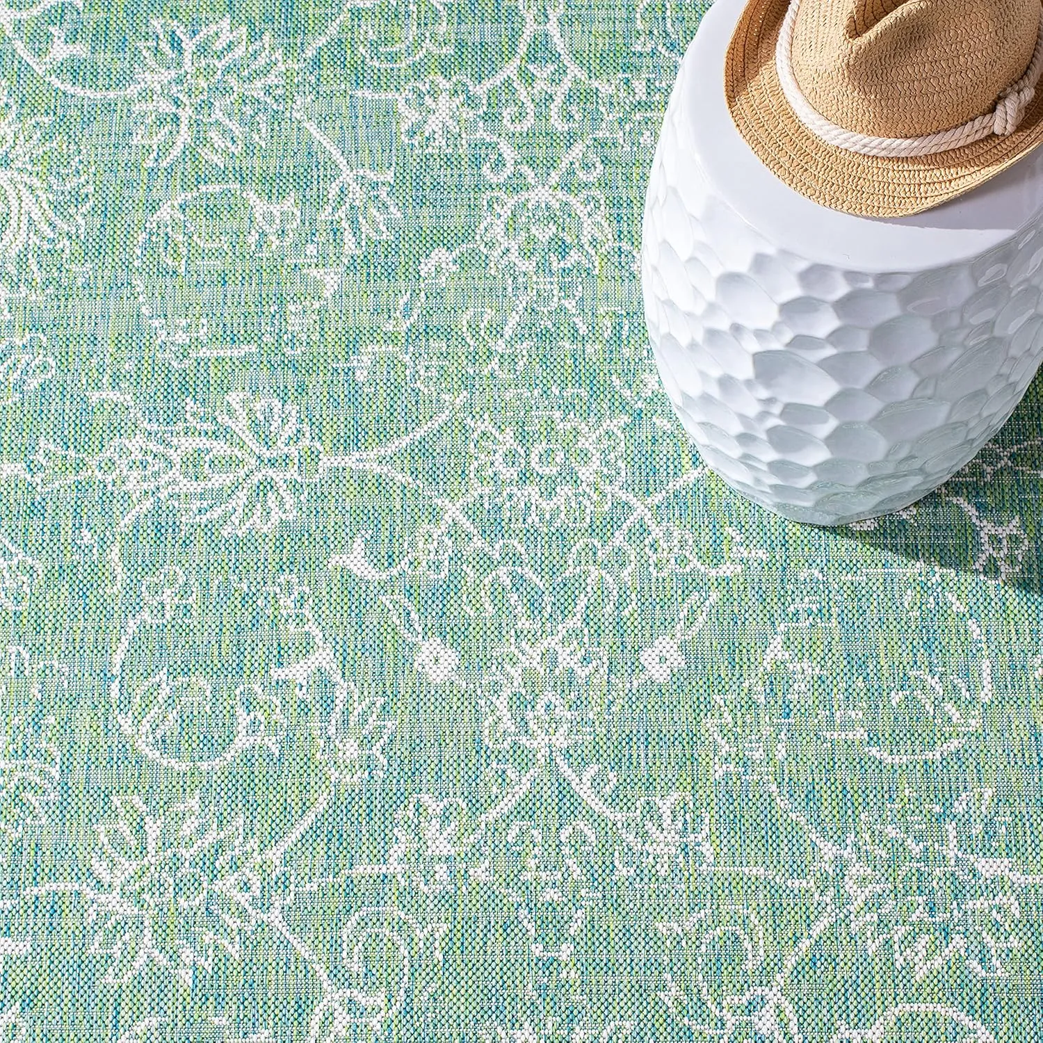 SAFAVIEH Courtyard Collection Area Rug - 9' x 12', Green & Ivory, Non-Shedding & Easy Care, Indoor/Outdoor & Washable-Ideal for Patio, Backyard, Mudroom (CY8680-55721)