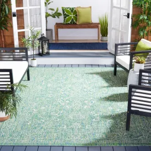SAFAVIEH Courtyard Collection Area Rug - 9' x 12', Green & Ivory, Non-Shedding & Easy Care, Indoor/Outdoor & Washable-Ideal for Patio, Backyard, Mudroom (CY8680-55721)