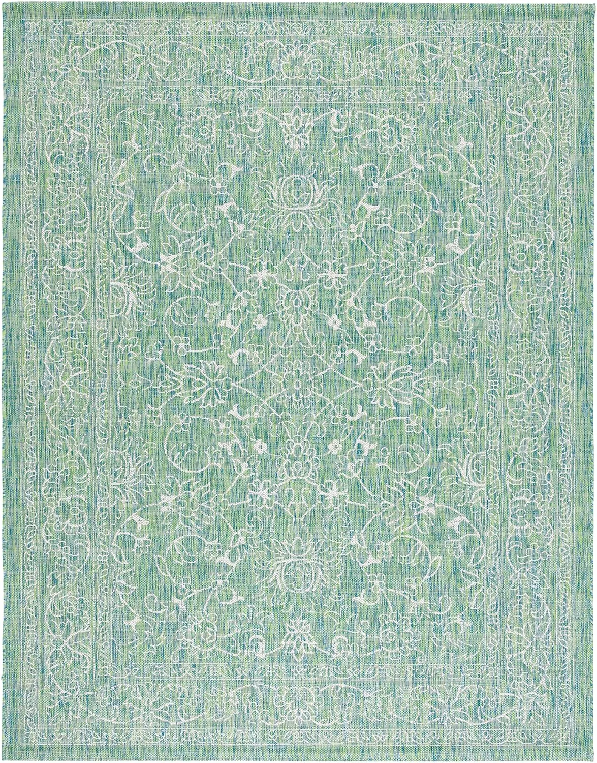 SAFAVIEH Courtyard Collection Area Rug - 9' x 12', Green & Ivory, Non-Shedding & Easy Care, Indoor/Outdoor & Washable-Ideal for Patio, Backyard, Mudroom (CY8680-55721)